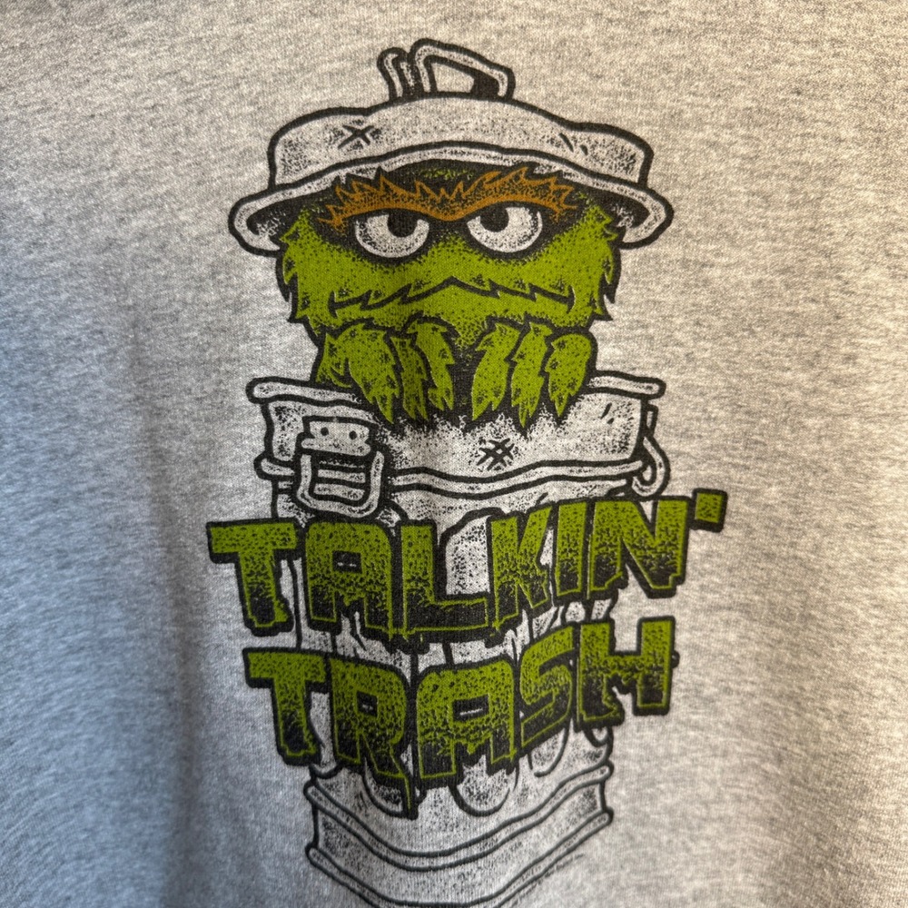 Sesame Street Oscar the Grouch Talkin Trash Hoodie Sweatshirt Gray Medium‎ NEFF - Picture 3 of 16